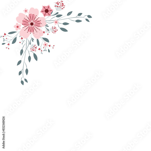 Wedding decoration, flowers and leaves decorate the corner.