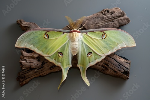 Graceful Luna Moth with Delicate Green Wings, Symbolizing Renewal and Transformation in Wildlife Scenes photo