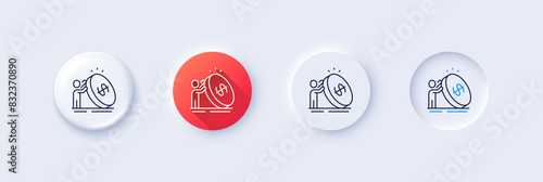 Inflation line icon. Neumorphic, Red gradient, 3d pin buttons. Money profit sign. Person with coin symbol. Line icons. Neumorphic buttons with outline signs. Vector
