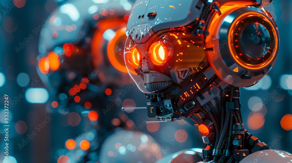 Obraz premium 2905 30 Advanced robots in a close-up holographic math challenge, high-tech environment