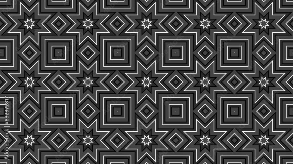 Kaleidoscope background. Hypnotic motion. Black and white symmetrical fractal design looped animation. Colorful kaleidoscopic shapes Kaleidoscope background. Hypnotic motion. Black and white symmetrical fractal design looped animation. Colorful kaleidoscopic shapes