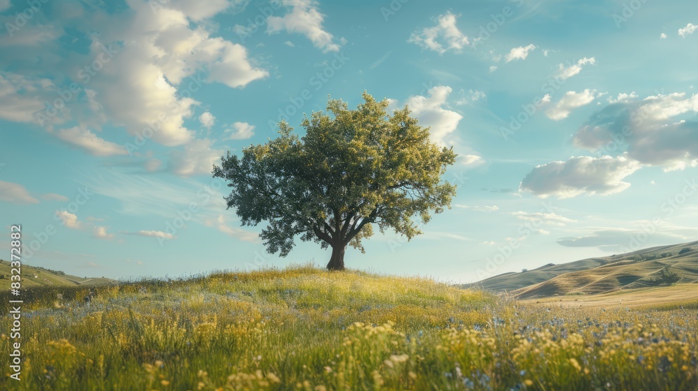 Landscape with tree on the hill. Blue nature background. Landscape with tree on the hill. Blue nature background.
