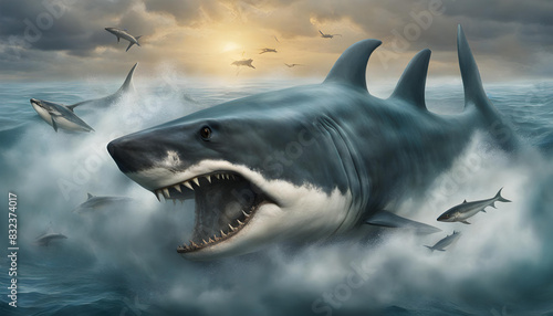 Megalodon - The Megalodon was the most powerful predator in the seas of the Cenozoic Era of Earth s history. Here he devours two swift swimming tuna in one large gulp.