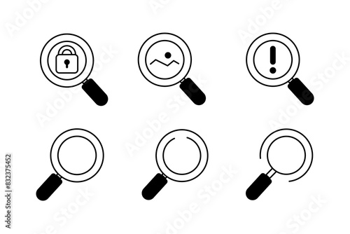 Magnifying Glass Vector Set Icon Templates for Search and Analysis