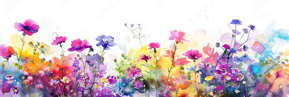 Multicolor watercolor flower field.