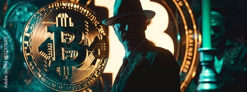 A thrilling detective story scene where clues are tied to Bitcoin's halving cycles. photo