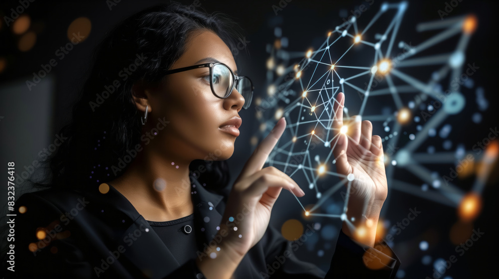 Woman showing 3D Data Analytics icon