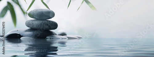 A tranquil, spa-inspired background with stone and water elements.