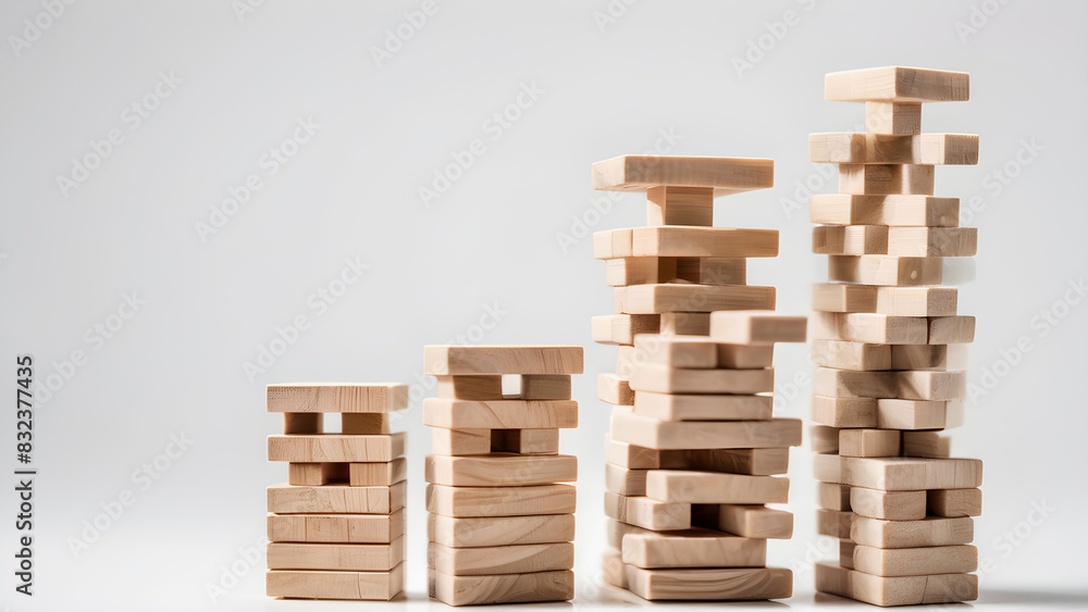 Jenga image stacked precariously high, board game, graphic image, Jenga