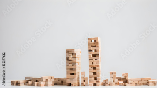 Jenga image stacked precariously high, board game, graphic image, Jenga