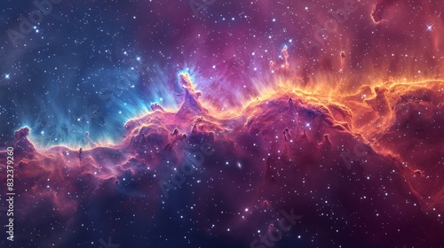 An awe-inspiring image of the cosmos, showcasing a vibrant nebula against the backdrop of countless stars, illustrating the vastness and beauty of the universe. photo