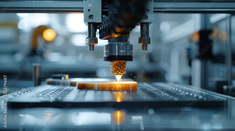 An industrial 3D printer working on a complex design, with a focus on the intricate layers being built up, highlighting the speed and efficiency of rapid prototyping. An industrial 3D printer working on a complex design, with a focus on the intricate layers being built up, highlighting the speed and efficiency of rapid prototyping.