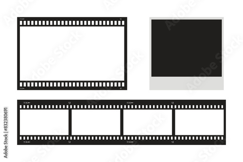 Retro movie reel with photo mockup, Old Film strip. Vector illustration