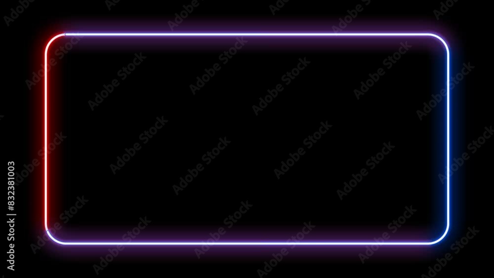 Animated rectangular neon line frame of red and blue color, on a black background. Animated rectangular neon line frame of red and blue color, on a black background.