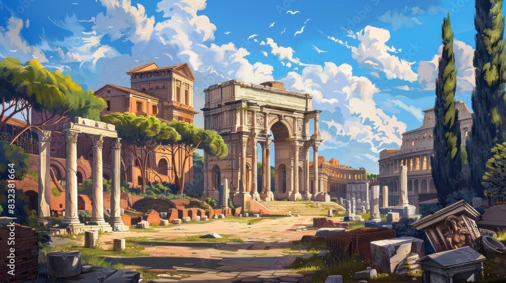 Fototapeta premium illustration of ancient Rome aerial view by day in high resolution and quality