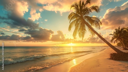 Beautiful sunrise over the tropical beach  beach with palm trees