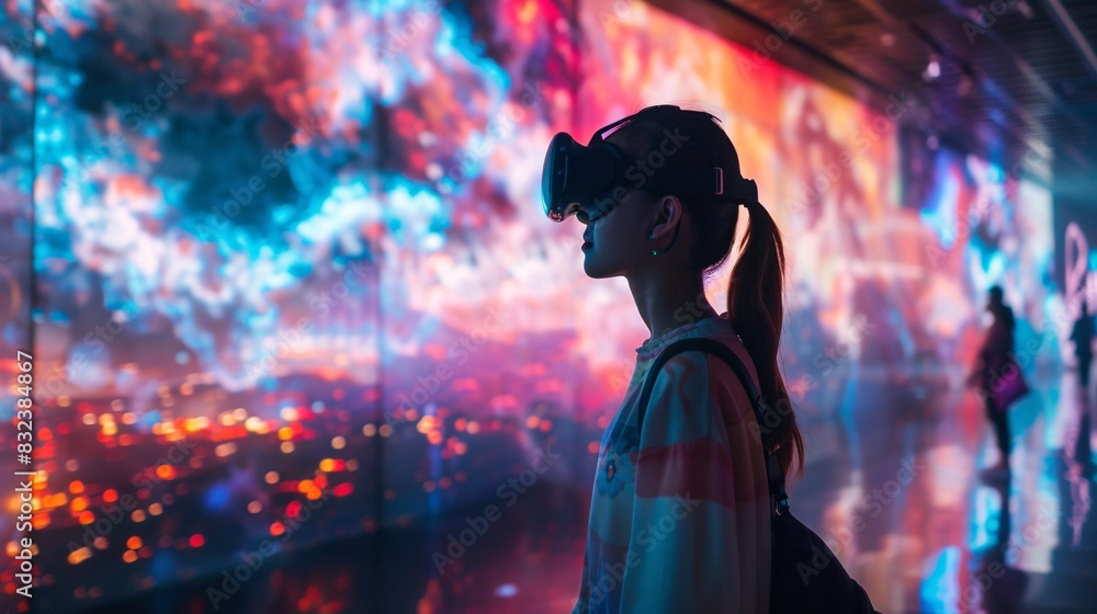 Fototapeta premium Futuristic AI-Generated Digital Art on Vibrant Interactive Display
