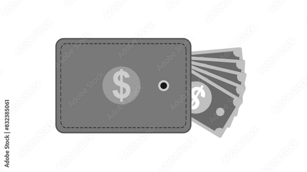 Dollar cash money bag open motion animated gray color white background Dollar cash money bag open motion animated gray color white background