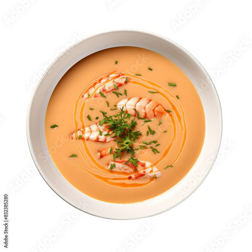 Delicious Bowl of Lobster Bisque Soup isolated on transparent background