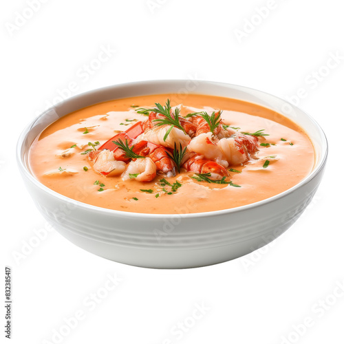 Delicious Bowl of Lobster Bisque Soup isolated on transparent background