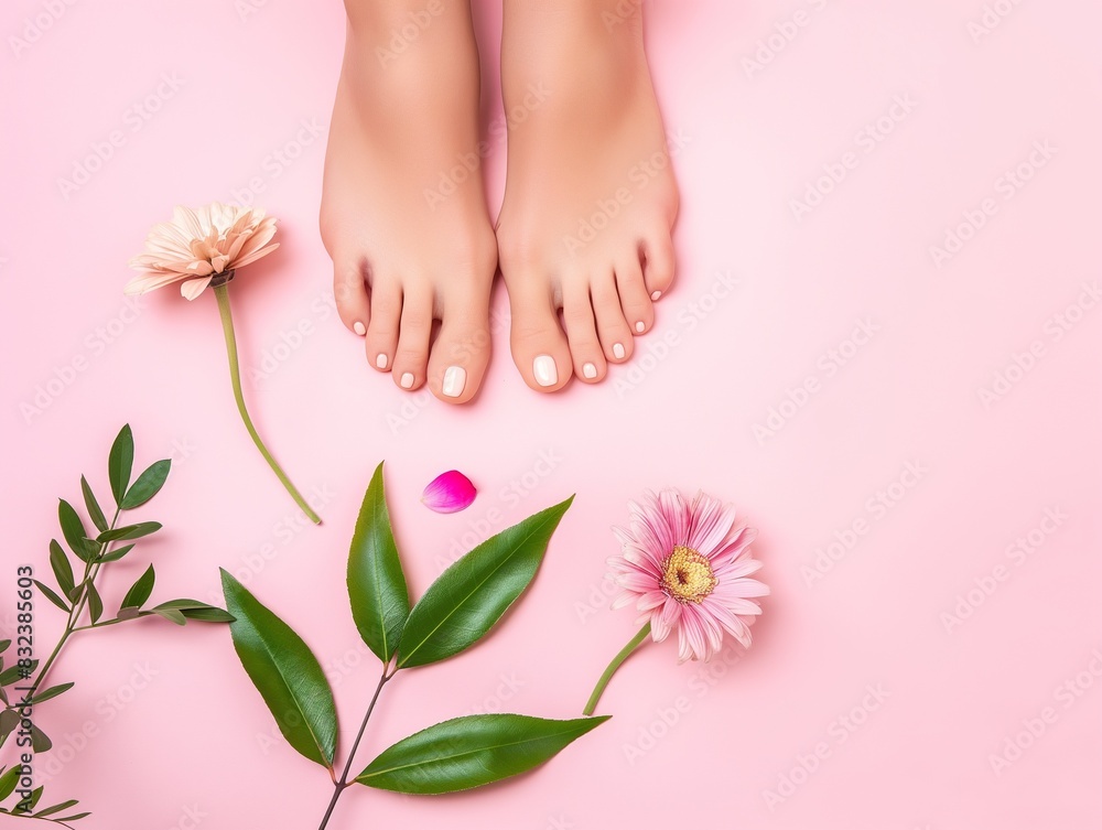 Healthy foot of a young woman with perfect and smooth skin on pink background, foot cosmetics