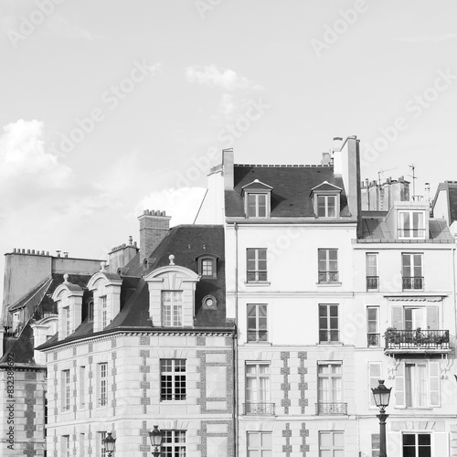 Paris. Monochrome Parisian Cityscape with Traditional Buildings.