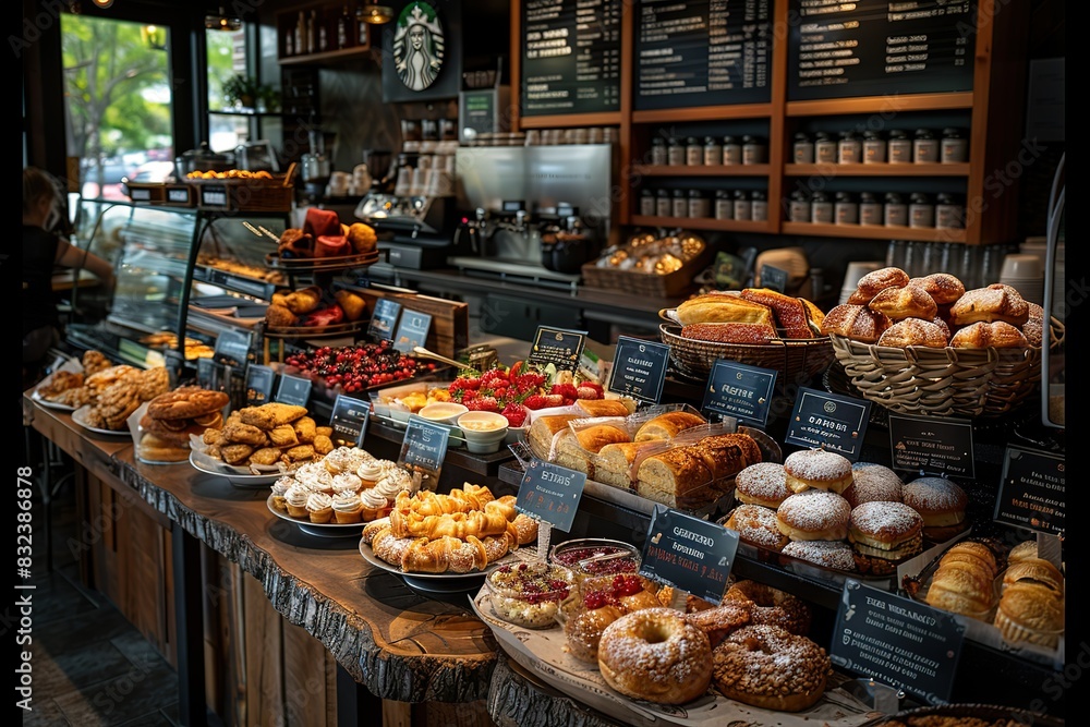 A bakery with a variety of pastries and donuts on display