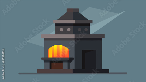 The coal furnace glistens in the sunlight with its polished steel exterior a striking contrast to the smoky dark interiors where it carries out its. Vector illustration