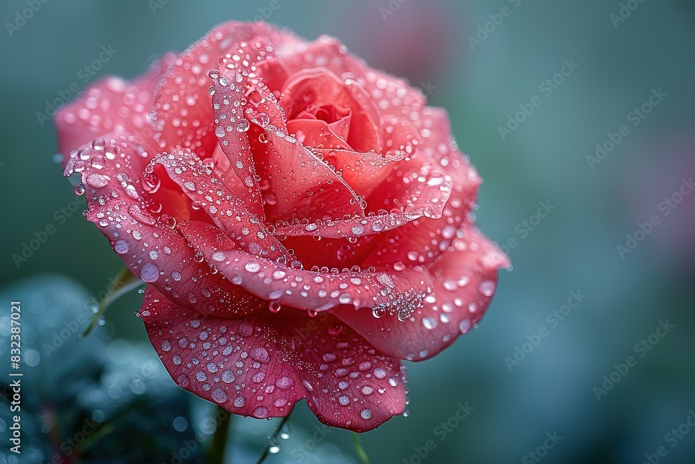A beautiful red rose with dew drops on it