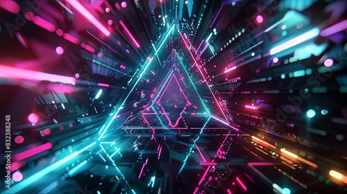 A colorful, neon-lit tunnel with a triangular shape