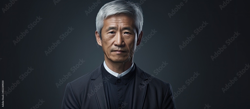 An Asian man in his fifties diligently engaged in his professional duties. copy space available An Asian man in his fifties diligently engaged in his professional duties. copy space available