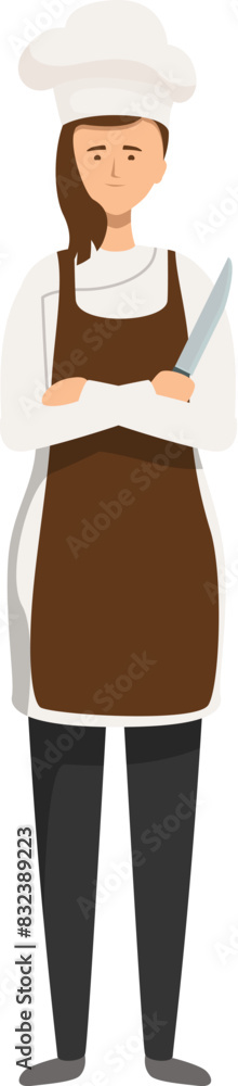 Vector illustration of a female chef holding a knife, dressed in a traditional uniform Vector illustration of a female chef holding a knife, dressed in a traditional uniform