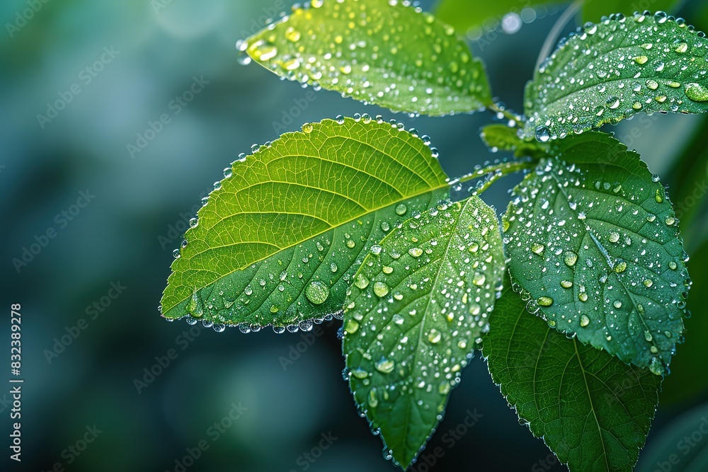 A leaf with raindrops on it