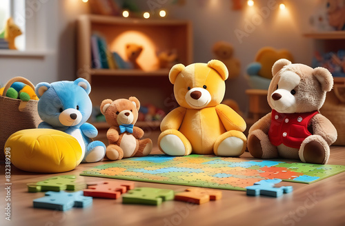 Playroom for children with soft teddy bears and toys