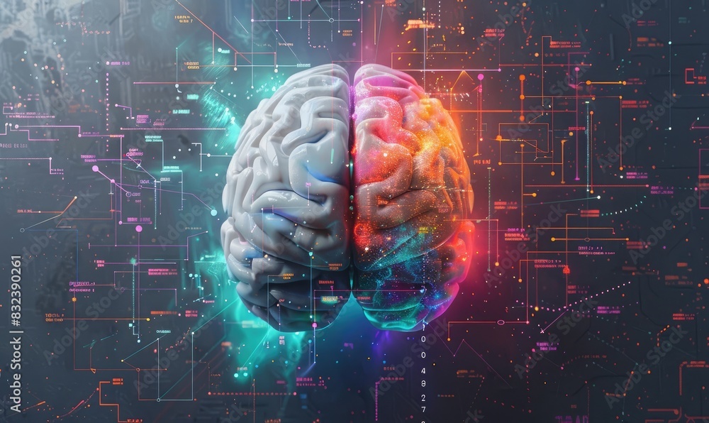 a image of a brain with a colorful background and a circuit a image of a brain with a colorful background and a circuit