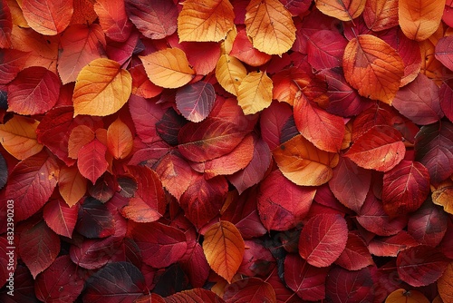 A close up of red and orange leaves photo
