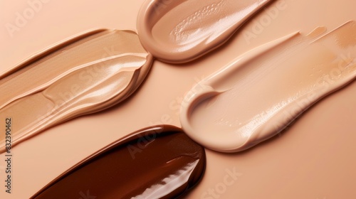 Wallpaper Mural Beige stroke swatch of makeup foundation isolated on pastel beige background. Concealer or bb, cc cream assortment palette on beige nude background, top view Torontodigital.ca