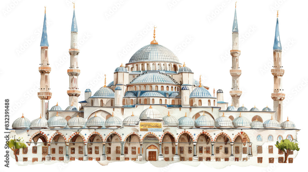 Fototapeta premium Ottoman painting of mosque architecture building dome