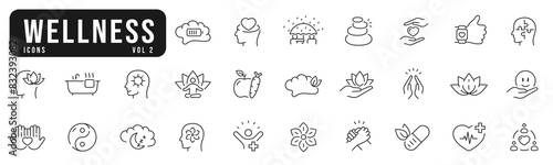 Wellness, wellbeing, mental health, healthcare. Set of line icons. Part 2