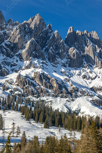 The high and steep peaks of the snowy Hochkönig mountain in Mühlbach am Hochkönig province of Salzburg in district Sankt Johann im Pongau in Austria. photo