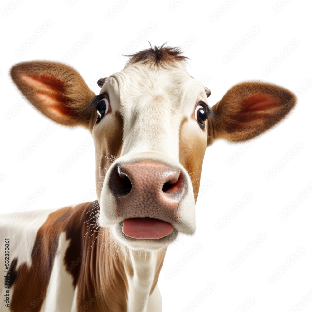 Healthy cow with a surprised isolated on transparent or  white background