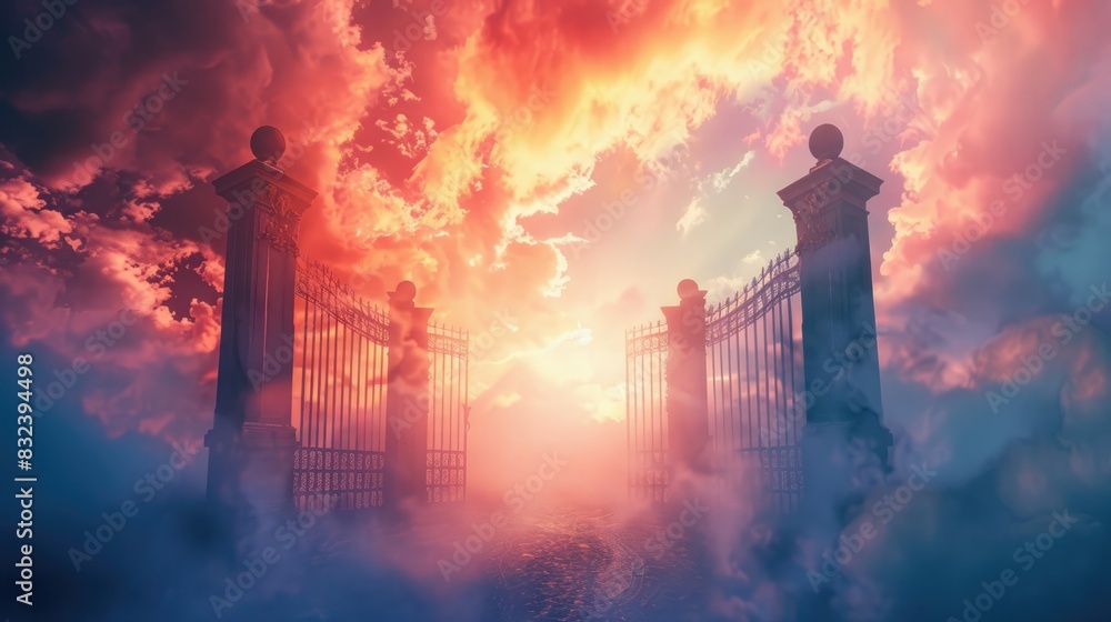 Conceptual illustration of the path to heaven and encountering God, a fundamental aspect of Christianity Conceptual illustration of the path to heaven and encountering God, a fundamental aspect of Christianity