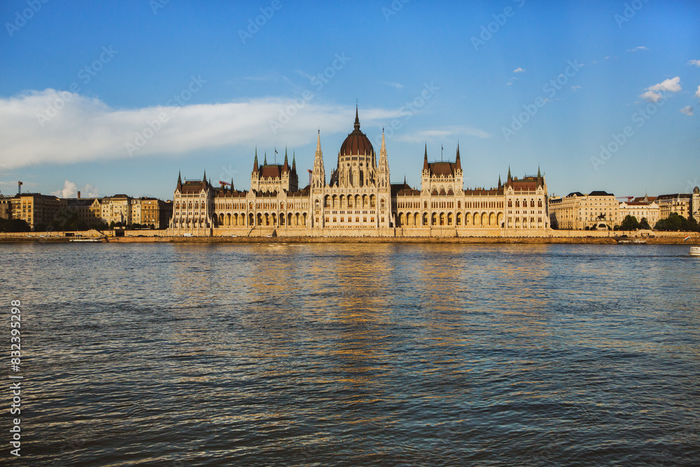 Fototapeta premium Very beautiful and colorful street in Budapest, the capital of Hungary. Street life in European city.