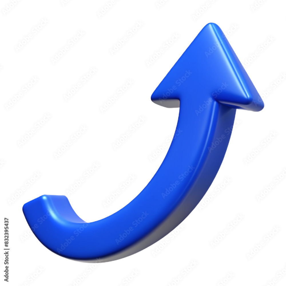 Curved blue arrow up isolated on white 3D rendering icon Curved blue arrow up isolated on white 3D rendering icon
