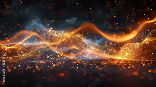 Dramatic Black and Gold Background With Light Wave