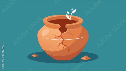 The image of a cracked pot being mended with clay representing the healing process of repairing past traumas and building resilience.. Vector illustration
