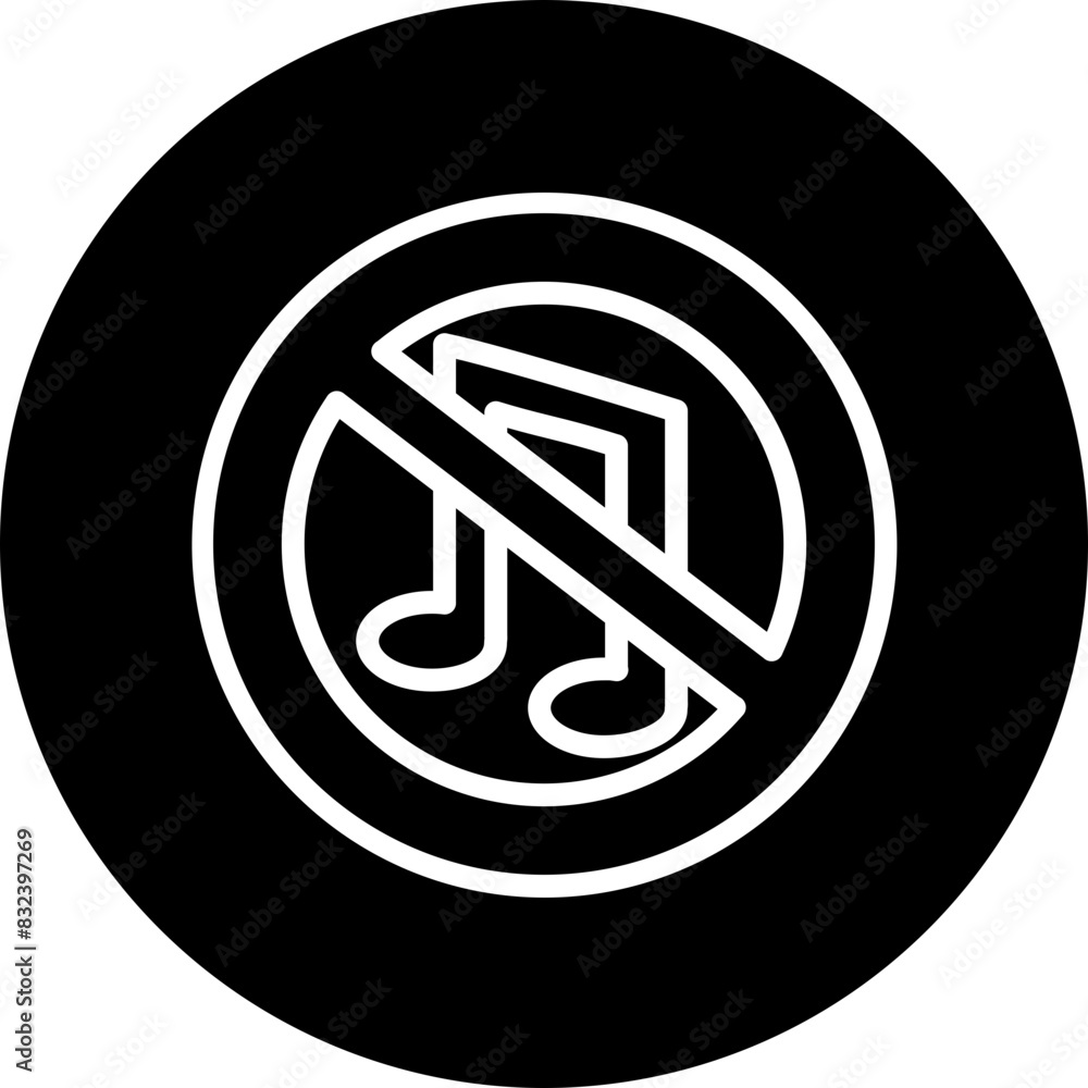 No songs Line White Circle Black Icon Design No songs Line White Circle Black Icon Design