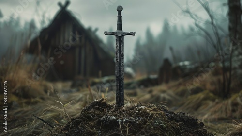 viking sword stuck in the ground