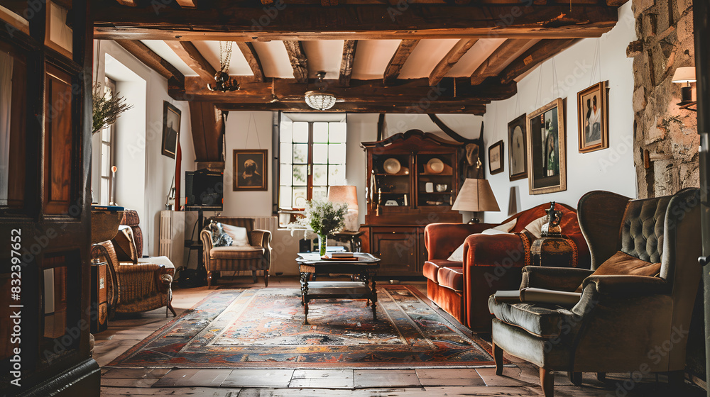 A large living room with a lot of furniture and a lot of pictures on the walls A large living room with a lot of furniture and a lot of pictures on the walls