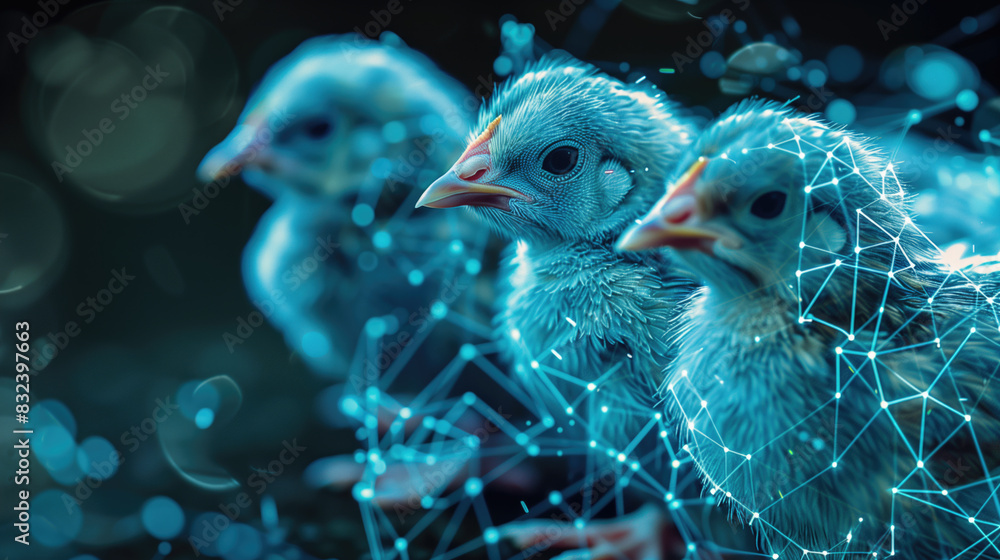 Obraz premium Three Chicks with Digital Network Connections.
